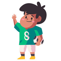 Kids children holding ball to play football soccer sport flat color isolated background vector illustration