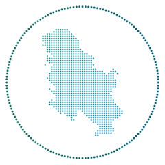 Obraz premium Serbia digital badge. Dotted style map of Serbia in a circle. Tech icon of the country with gradiented dots. Stylish vector illustration.