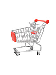 Supermarket empty trolley on wheels side view isolated