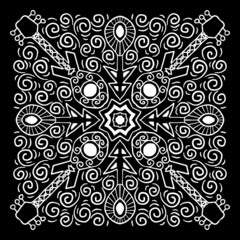 Hand draw of mandala with guitar music ornament pattern.
