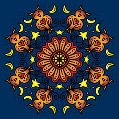 Fototapeta na wymiar Vector circle of mandala with cute owl ornament pattern. 