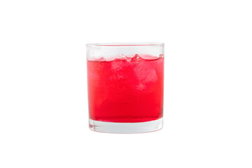 red soda cool drink in glass with ice cube isolated on white background with Clipping Path