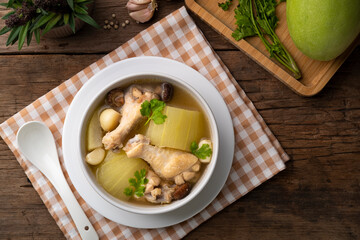 Chicken and Winter Melon Soup with Preserved Lime.Top view