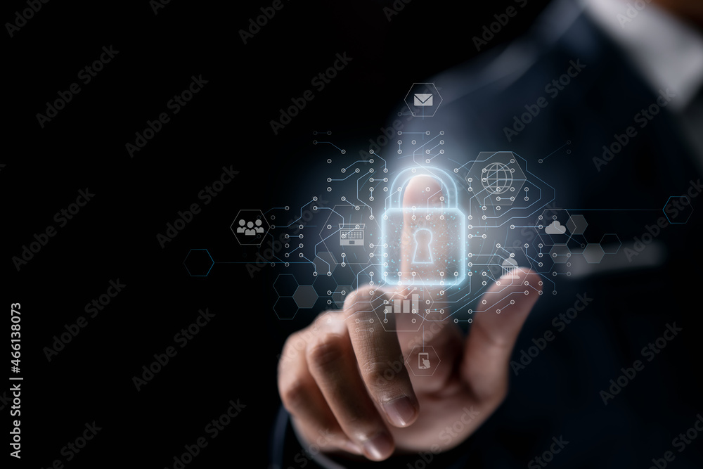 Aufkleber The concept of network security, computer security, and data security is used to protect your data. Anonymous hacker commits cybercrime.