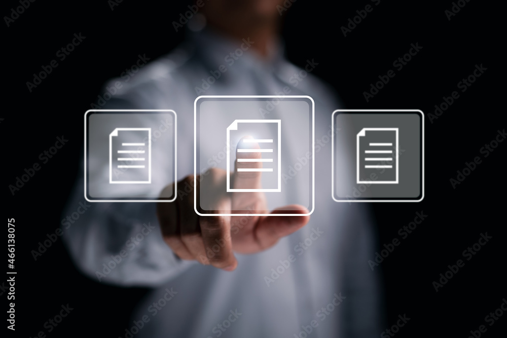 Poster business button file symbol, online documentation management.