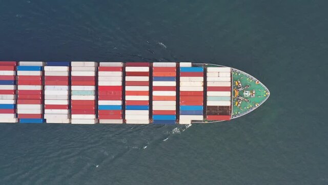 Cargo container ship sailing  on the blue ocean for export freight shipping by ship concept.