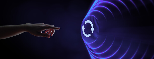 Update system software new version upgrade download. Hand pressing button on screen.