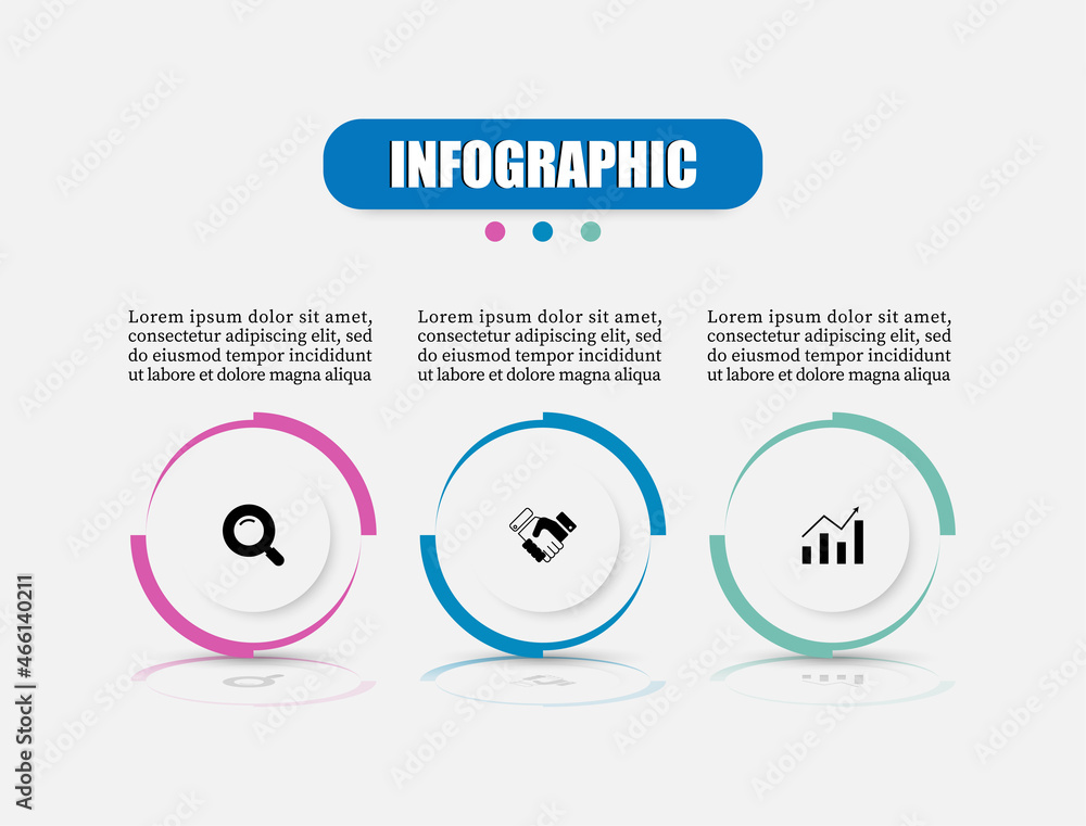 Fototapete infographic circle with reflection three element. business process present with 3 steps or options. 