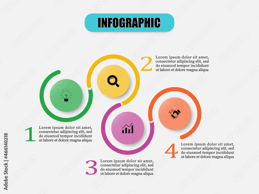 Poster infographic circle design template four element. business process present with 4 steps or options. f