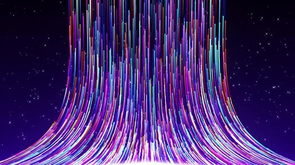 Abstract Science Fiction Hyperspace Time Travel With Multicolor Dotted Curve Lines Particle Rising On Space Starry Sky Background Seamless Loop