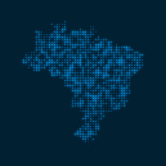 Fototapeta na wymiar Brazil dotted glowing map. Shape of the country with blue bright bulbs. Vector illustration.