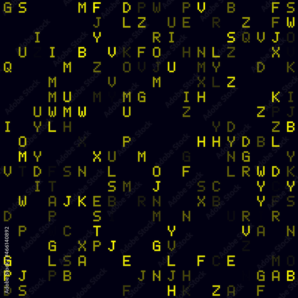 Poster matrix background. yellow sparse alphabet letters background. small sized seamless pattern. amazing 