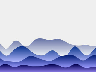 Abstract mountains background. Curved layers in indigo colors. Papercut style hills. Cool vector illustration.