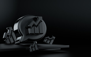 chart social icon for business, web template cover and marketing 3d render dark black background