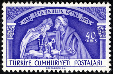 Republic of Turkey postage stamp. Republic of Turkey historical stamp. A postage stamp printed in...