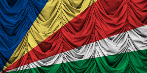 Seychelles flag on wavy drape. 3D illustration