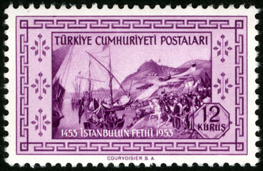 Republic of Turkey postage stamp. Republic of Turkey historical stamp. A postage stamp printed in...