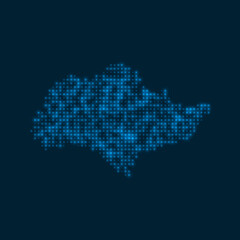 Sentosa dotted glowing map. Shape of the island with blue bright bulbs. Vector illustration.