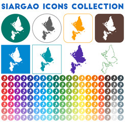 Obraz na płótnie Canvas Siargao icons collection. Bright colourful trendy map icons. Modern Siargao badge with island map. Vector illustration.