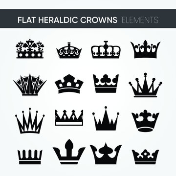 16 different best quality modern minimalistic flat heraldic royal crown designs vector set. for kingdom kind of designs. heraldry emblem and symbol.  the classic style. line art illustration.