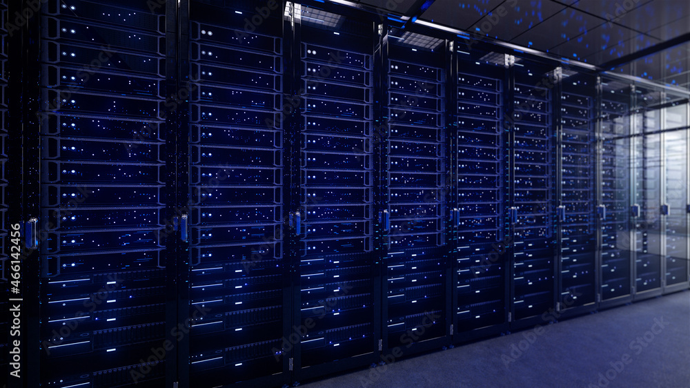 Aufkleber modern interior server room data center. connection and cyber network in dark servers. backup, minin