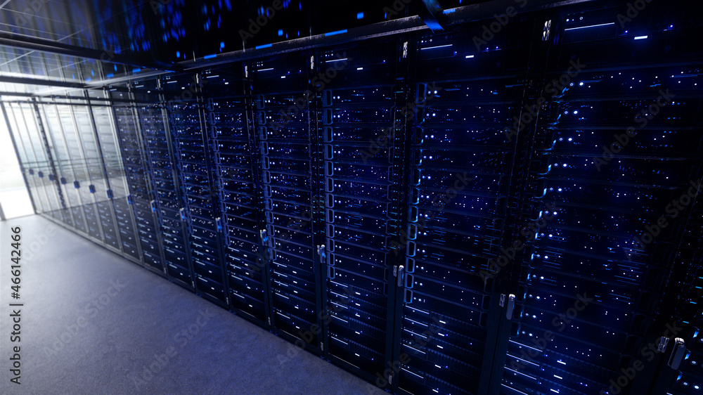 Aufkleber modern interior server room data center. connection and cyber network in dark servers. backup, minin