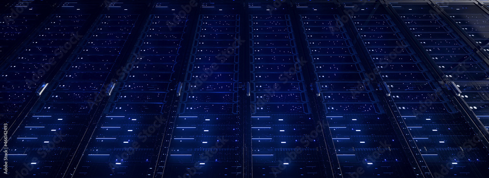 Aufkleber modern interior server room data center. connection and cyber network in dark servers. backup, minin