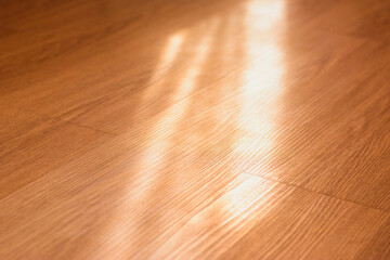 Brown laminate floor with natural light.