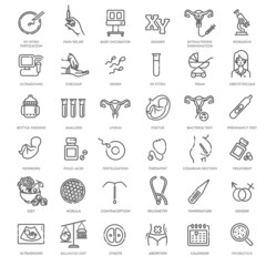 Vector set of icons. Gynecology, gynecological problem and disease