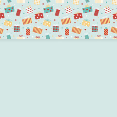 Concept of an empty background with hand drawn present boxes. Christmas design. Vector