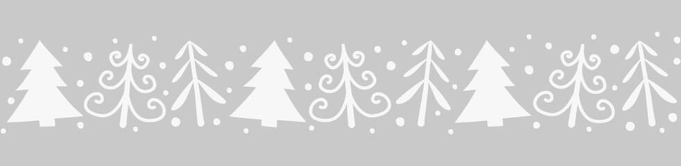 Design of hand drawn Christmas trees. Banner. Vector
