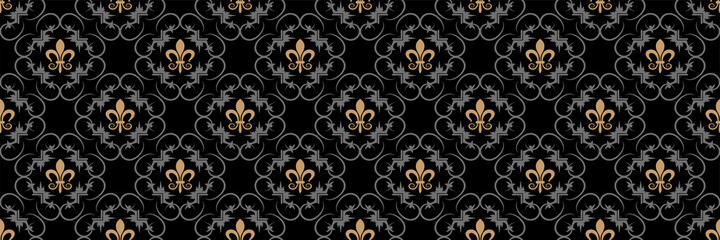 Obraz premium Decorative elements on black background. Seamless background for wallpaper, textures. Vector illustration.