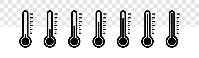 Temperature icon set isolated on transparent background. Thermometer symbol with black color.