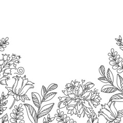 Ornate floral frame, border with space for text. Hand drawn coloring page for kids and adults. Beautiful drawing with patterns and small details. Coloring book pictures. Vector, letter format 8.5 x 11