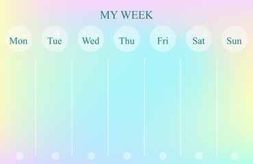 Printable weekly planner, organizer. Hand-drawn notes, to-do, and to-buy list. Vintage planning sheets. Time management concept. Pre-made stationery organizers. Gradient Aesthetic, vibrant background