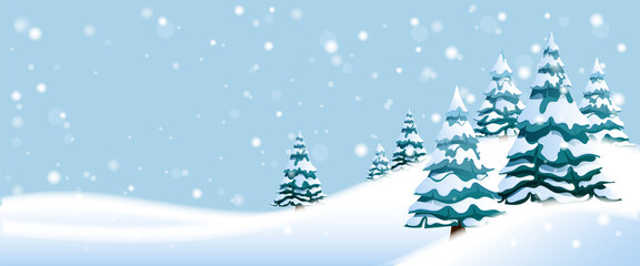 Fototapeta na wymiar winter background landscape with snow and pine trees 