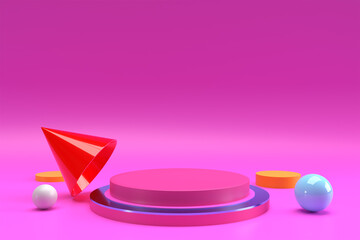 abstract pastel pink color geometric Stone and Rock shape background, minimalist mockup for podium display or showcase, 3d rendering.