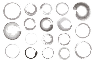 Black ink rings isolated on white watercolor paper background Watercolor Dots.Abstract Hand Paint Spots on Paper. 