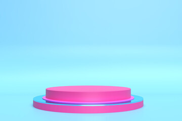 Pink podium minimal. Pink wall scene. Pastel background. 3d rendering.	