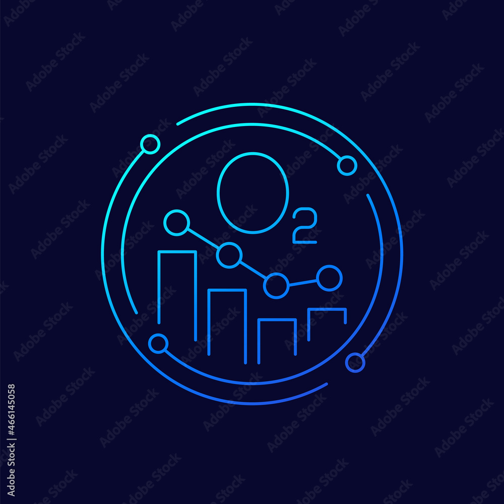Poster oxygen level line icon with chart, vector
