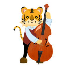 コントラバスを弾くトラのイラスト
