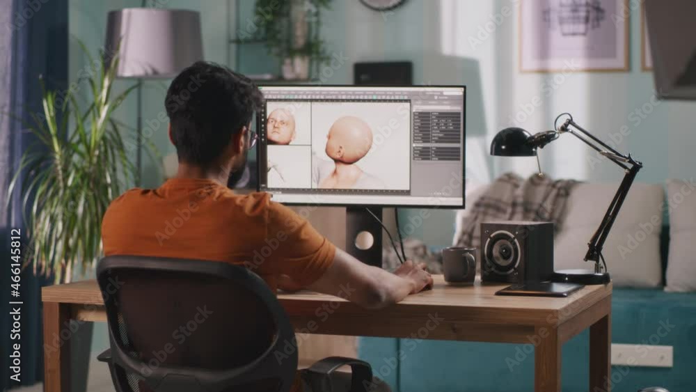 Poster 3d designer creating videogame character