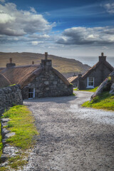 Gearrannan Blackhouse Village, Carloway, Isle of Lewis, Outer Hebrides. Scotland - obrazy, fototapety, plakaty
