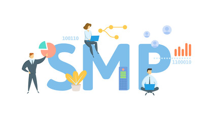 SMP, Social Media Platform. Concept with keyword, people and icons. Flat vector illustration. Isolated on white.
