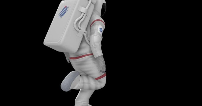 Astronaut Running. Moving Fast. Alpha Channel. Space And Technology Related 3D Animation.