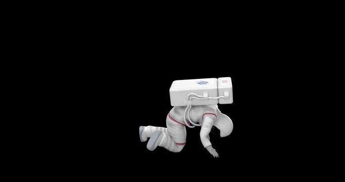 Astronaut Tripping And Falling Down. Alpha Channel. Space And Technology Related 3D Animation.