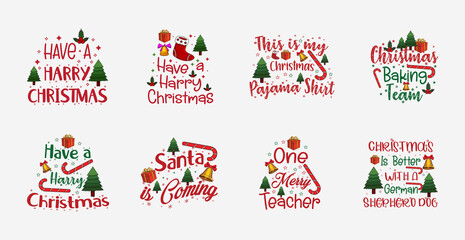 Merry Christmas typography lettering quotes collection. Design for postcard, invitation, greeting card, poster, gift.