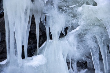 Icicle from waterfall in the mountains