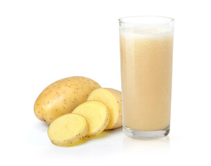 Glass of potato juice isolated on white background.