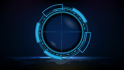 abstract futuristic background of blue technology sniper sight with measurement marks ui hud display sniper longest range gun - obrazy, fototapety, plakaty